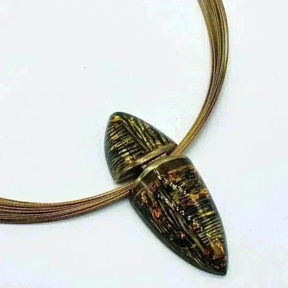 Gold and Brown Artisan Statement Necklace - Picture 1 of 2